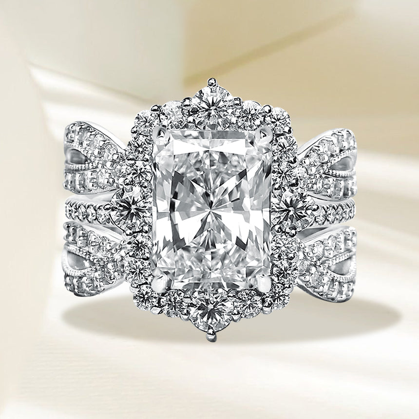 Vintage Halo Ring Set | White Gold 16k