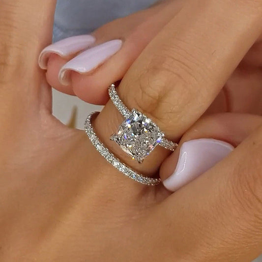 Bridal Cushion 2PC Ring Set | White Gold 16k